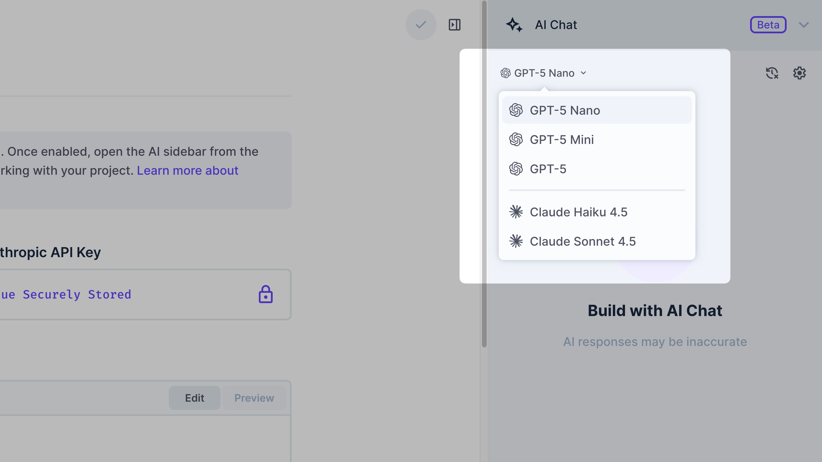 Model selector dropdown
