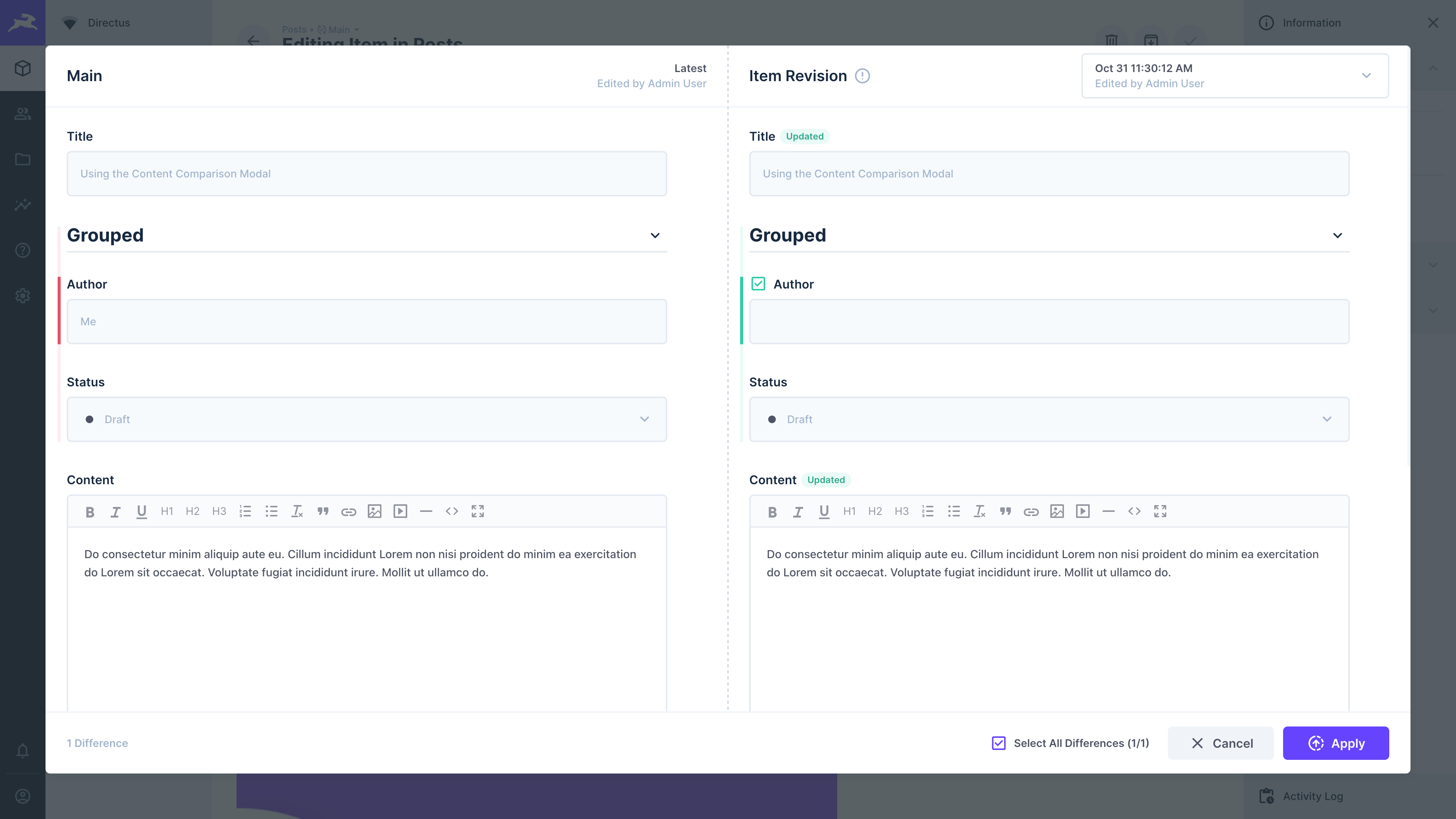 Diff Indicators on Expanded Group
